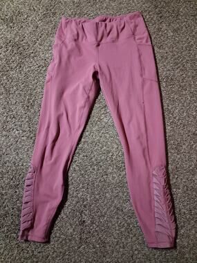 Yoga Dri-More Ankle Leggings S Pink Solid Compression Pockets Women